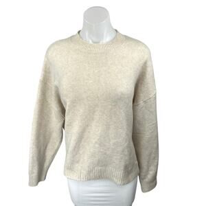 Mango MNG Women's Cream Knit Wool Ribbed Trim Long Sleeve Sweater Top Size L